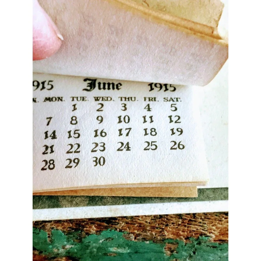 Antique 1915 Die cut Calendar Card Girl Snowman